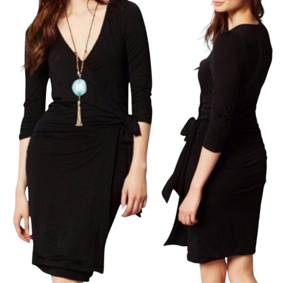 Anthropologie Vanessa Virginia Wrap Dress V Neck Surplice Tie Waist Black XS - Picture 1 of 7